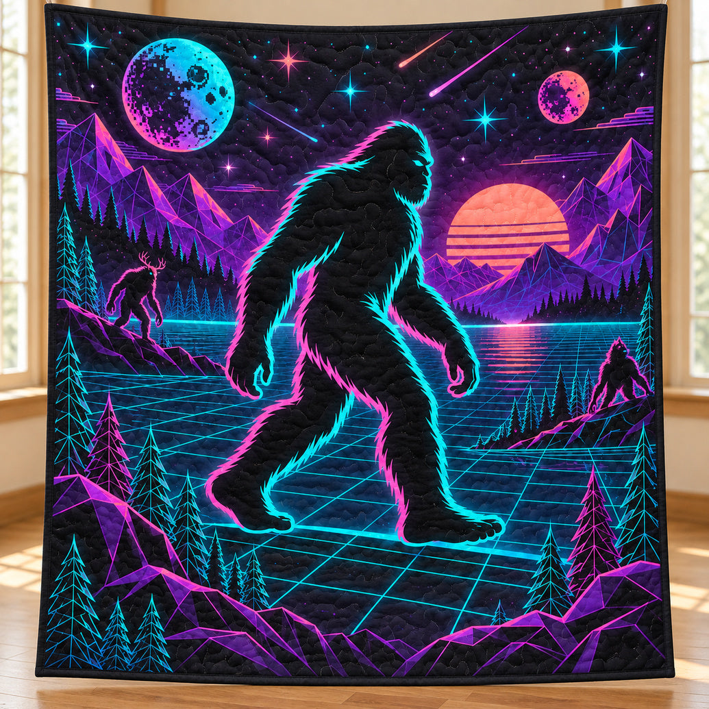 Electric Sasquatch Grid Quilt Blanket