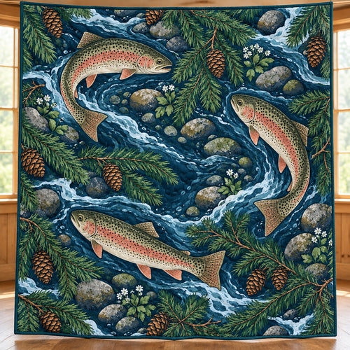 Rainbow Trout Pinefall Quilt Blanket