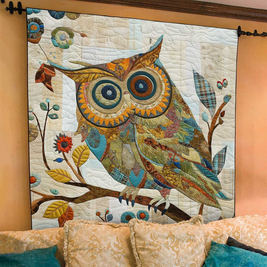 Owl Patchwork Plaid Quilted Blanket - Throw (55" x 60")