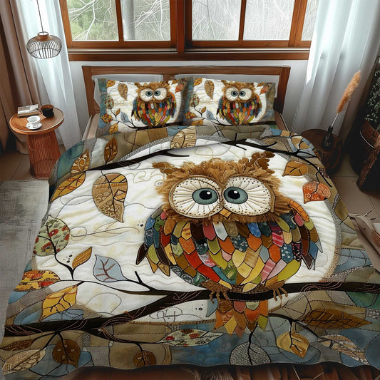 Colorful Owl Patchwork 3-Piece Quilted Bedding Set - Single (59" x 70")