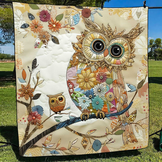 Floral Owl Patchwork Quilted Blanket - Throw (55" x 60")