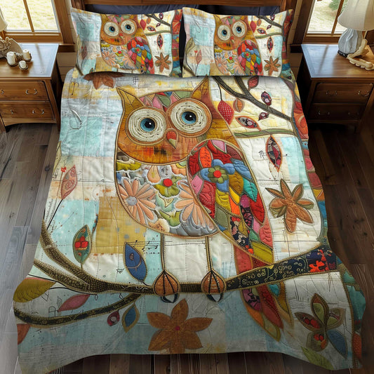 Colorful Owl Patchwork 3-Piece Quilted Bedding Set - Single (59" x 70")