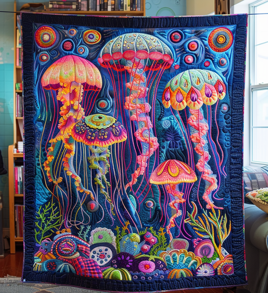 Ocean Bloom Quilted Blanket - Throw (55" x 60")