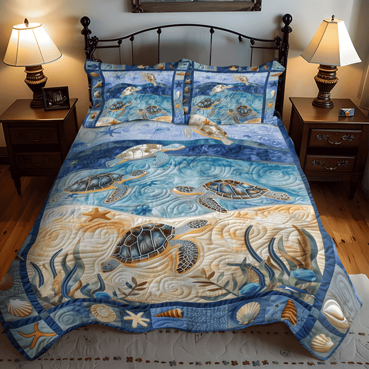 Ocean Turtle 3-Piece Quilted Bedding Set - Single (59" x 70")