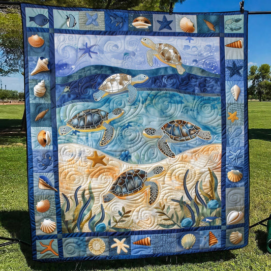 Ocean Turtle Quilted Blanket - Throw (55" x 60")