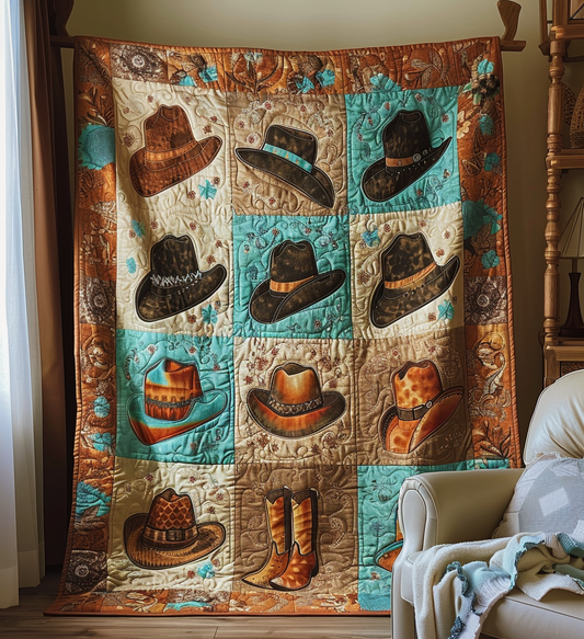 Once Upon A Rodeo Hats Quilted Blanket - Throw (55" x 60")