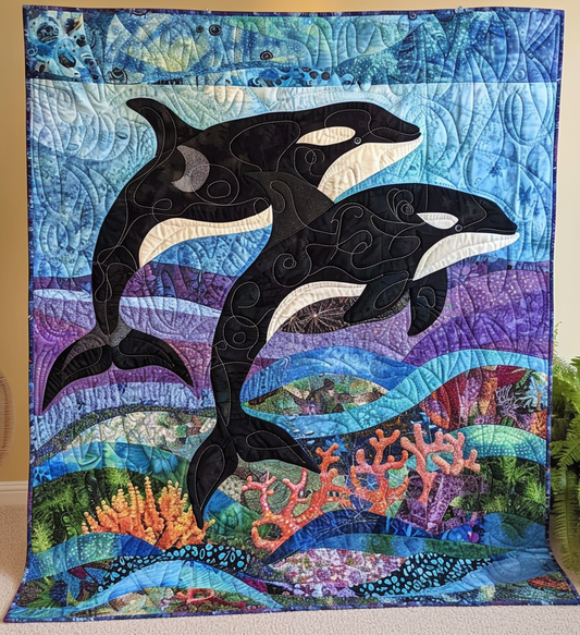 Orca Song Waves Quilted Blanket - Throw (55" x 60")