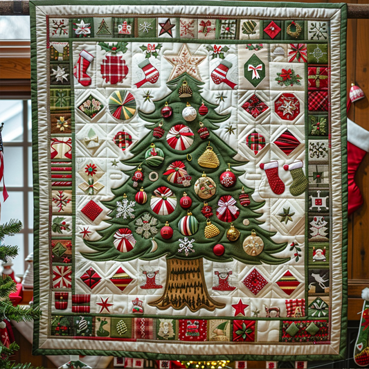 Ornamented Christmas Tree Quilted Blanket - Throw (55" x 60")
