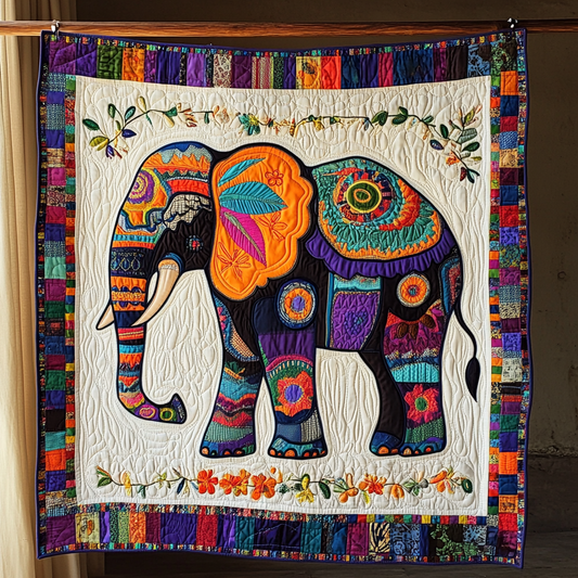 Ornate Elephant Quilted Blanket - Throw (55" x 60")