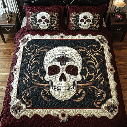 Ornate Skull Sanctuary 3-Piece Quilted Bedding Set - Single (59" x 70")