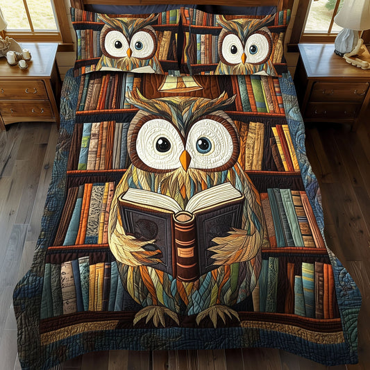 Owl Literary Flight 3-Piece Quilted Bedding Set - Single (59" x 70")