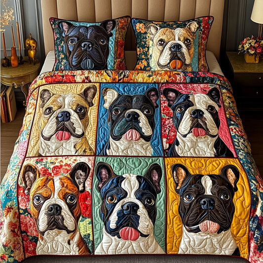 Parisian Paws 3-Piece Quilted Bedding Set - Single (59" x 70")