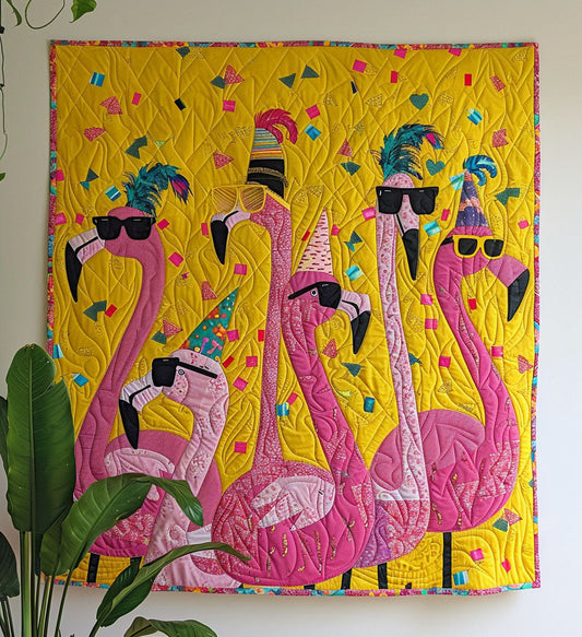 Party Flamingos Quilted Blanket - Throw (55" x 60")