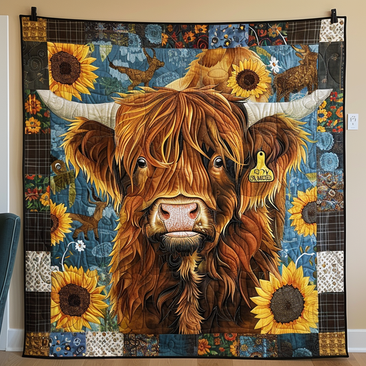 Pastoral Cow And Sunflower Quilted Blanket - Throw (55" x 60")