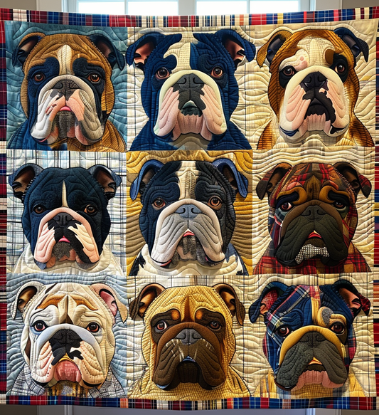 Patchwork Bulldog Quilted Blanket - Throw (55" x 60")