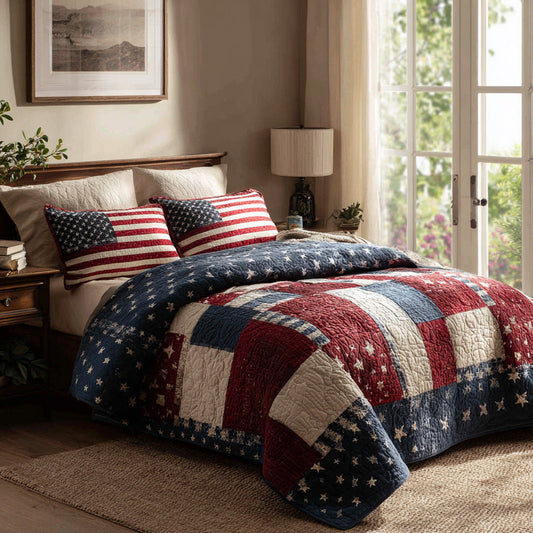 Patriot Flag Haven 3-Piece Quilted Bedding Set - Single (59" x 70")