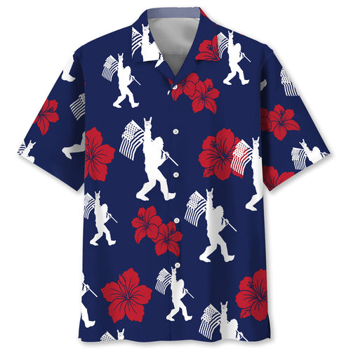 Patriotic Bigfoot USA Flag Color Hawaiian Shirt - S - hawaiian shirt