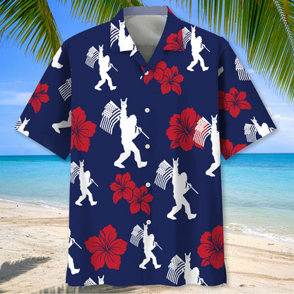 Patriotic Bigfoot USA Flag Color Hawaiian Shirt - M - hawaiian shirt