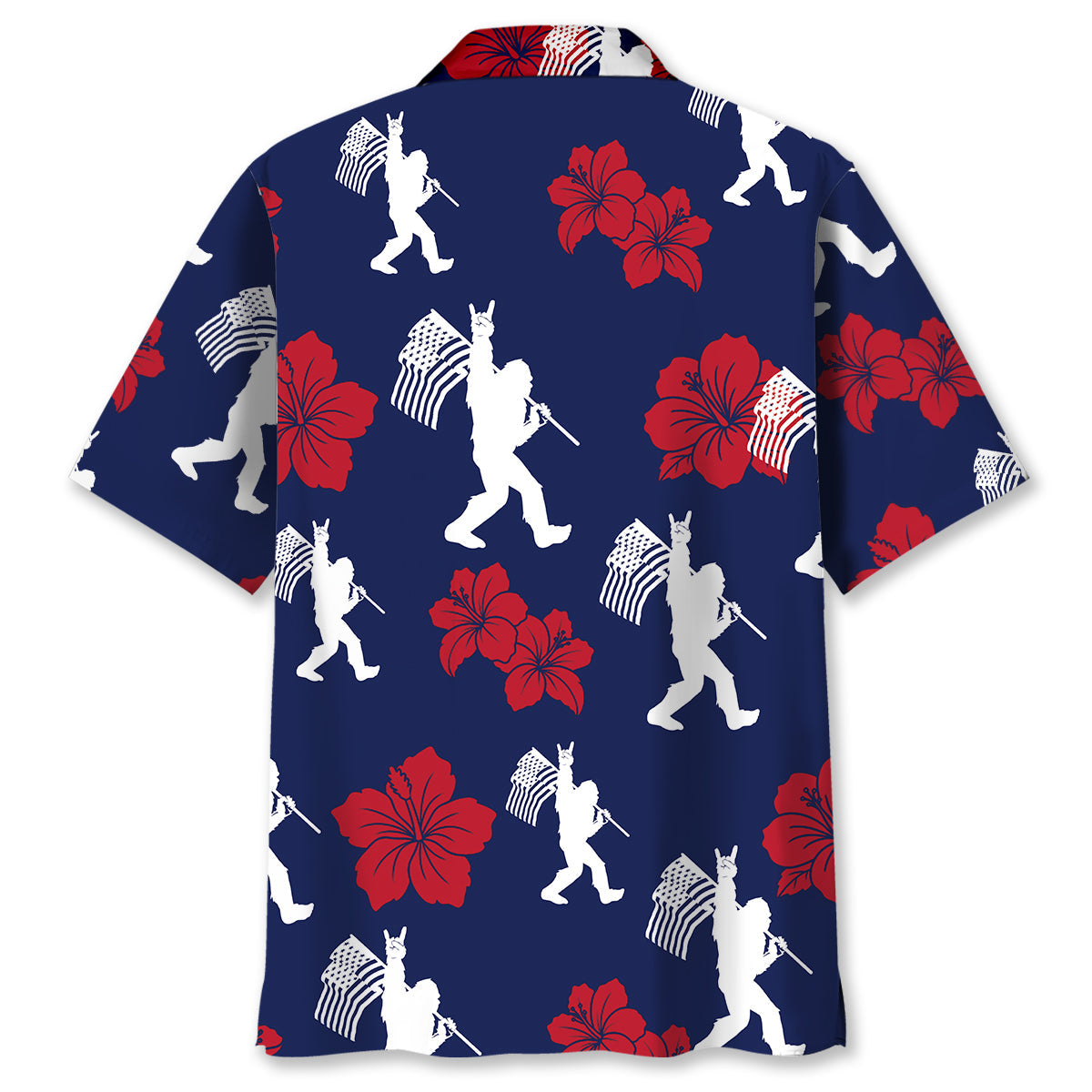 Patriotic Bigfoot USA Flag Color Hawaiian Shirt - L - hawaiian shirt