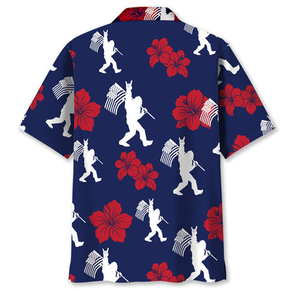 Patriotic Bigfoot USA Flag Color Hawaiian Shirt - L - hawaiian shirt