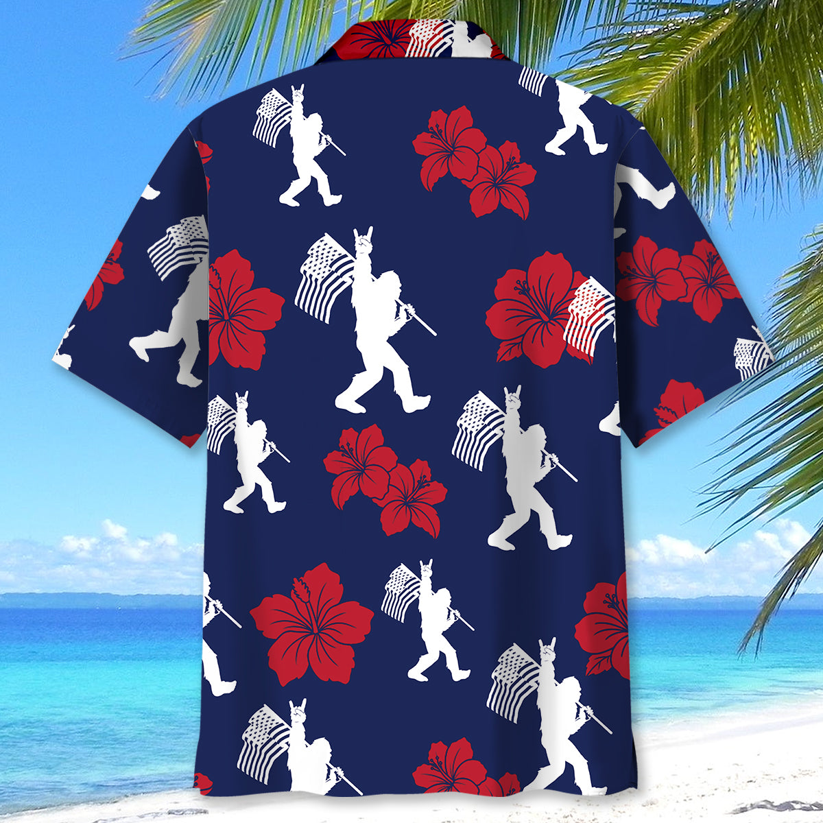 Patriotic Bigfoot USA Flag Color Hawaiian Shirt - XL - hawaiian shirt
