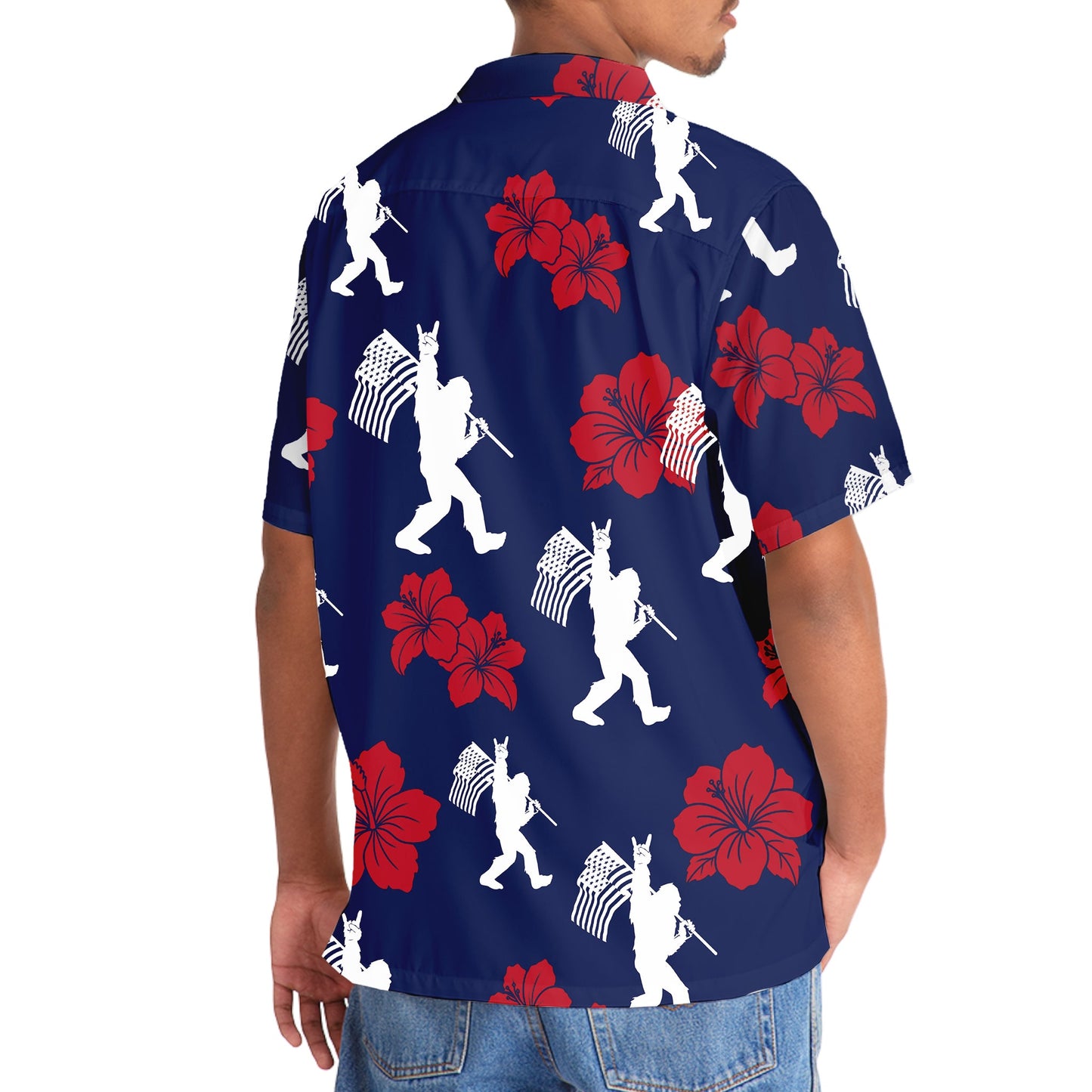 Patriotic Bigfoot USA Flag Color Hawaiian Shirt - 3XL - hawaiian shirt