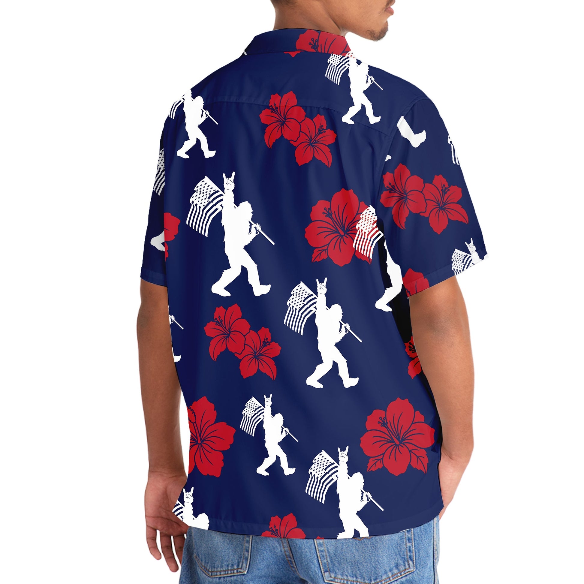 Patriotic Bigfoot USA Flag Color Hawaiian Shirt - 3XL - hawaiian shirt