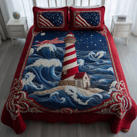 Patriotic Lighthouse Watch 3-Piece Quilted Bedding Set - Single (59" x 70")