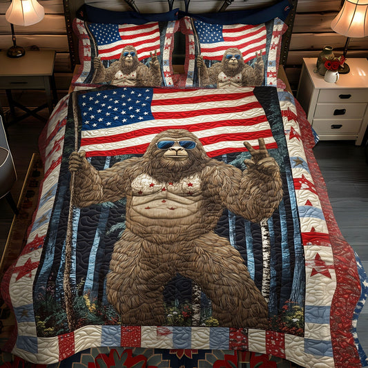 Patriotic Sasquatch 3-Piece Quilted Bedding Set - Single (59" x 70")