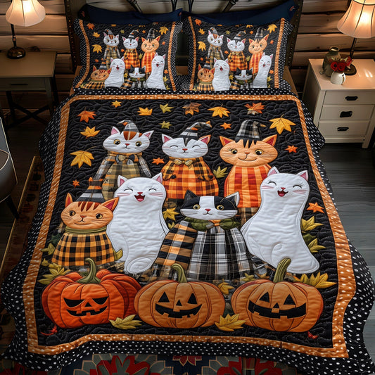 Paws and Pumpkins 3-Piece Quilted Bedding Set - Single (59" x 70")