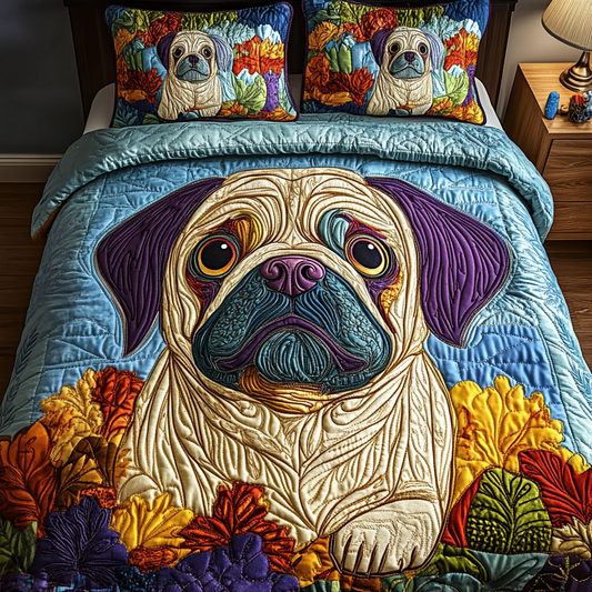 Pawsome Pug 3-Piece Quilted Bedding Set - Single (59" x 70")