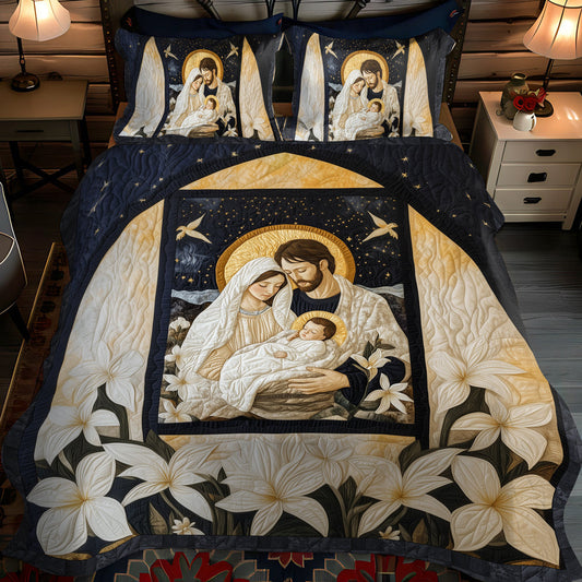 Peaceful Nativity Scene 3-Piece Quilted Bedding Set - Single (59" x 70")