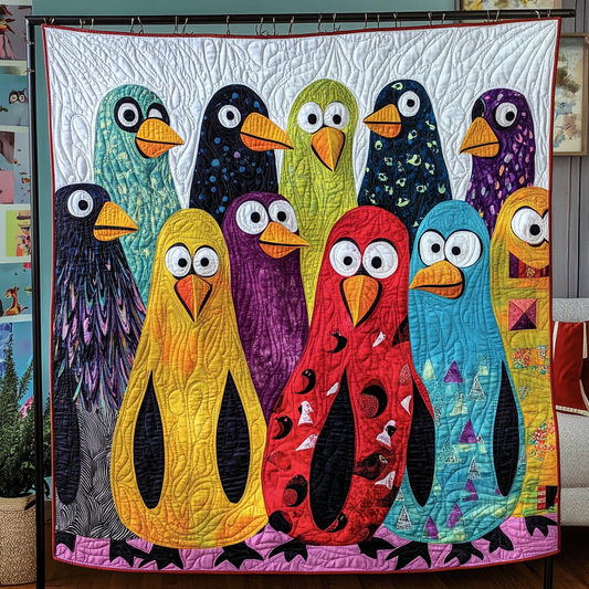Penguin Gang Quilted Blanket - Throw (55" x 60")