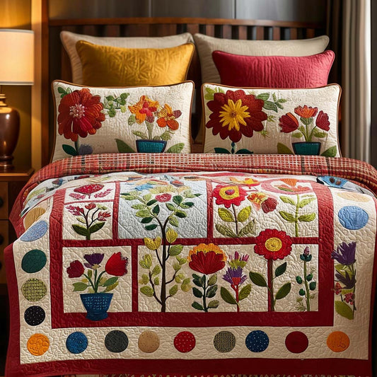 Petal Haven 3-Piece Quilted Bedding Set - Single (59" x 70")