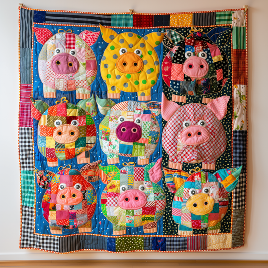 Piggy Rainbow Patchwork Quilted Blanket - Throw (55" x 60")