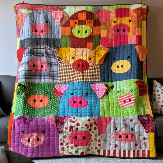 Pig in Technicolor Quilted Blanket - Throw (55" x 60")
