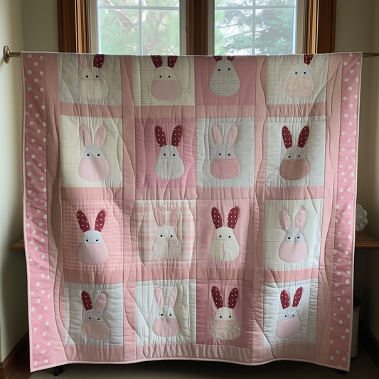 Pink Bunny Garden Quilted Blanket - Throw (55" x 60")