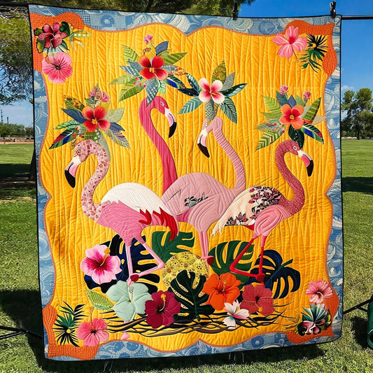 Pink Flamingo Breeze Quilted Blanket - Throw (55" x 60")