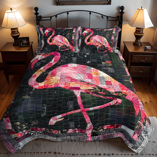 Pink Flamingo Delight 3-Piece Quilted Bedding Set - Single (59" x 70")