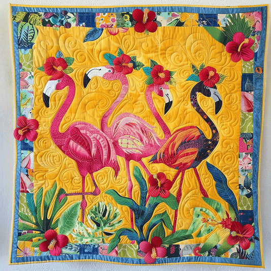 Pink Flamingo Delight Quilted Blanket - Throw (55" x 60")