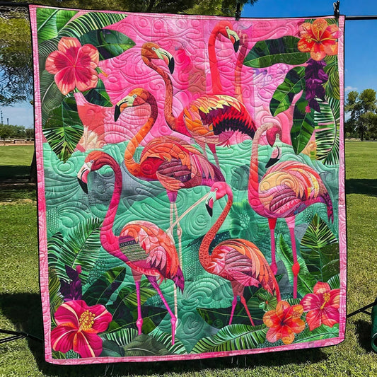 Pink Flamingo Flock Quilted Blanket - Throw (55" x 60")
