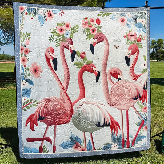 Pink Flamingo Garden Quilted Blanket - Throw (55" x 60")