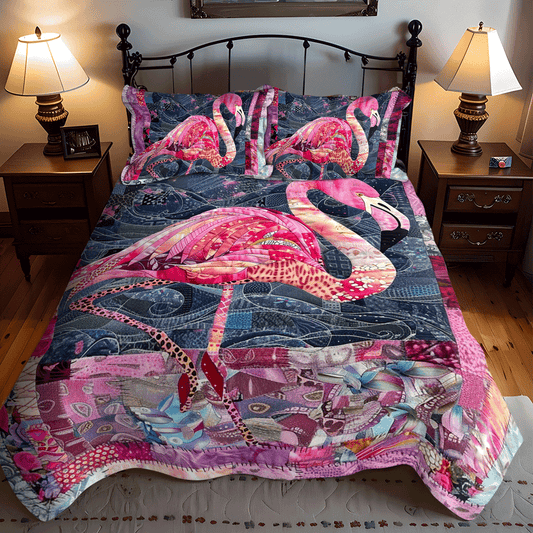 Pink Flamingo Haven 3-Piece Quilted Bedding Set - Single (59" x 70")