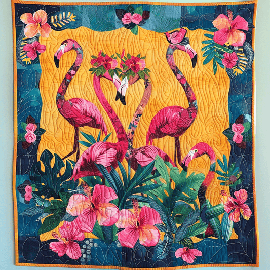 Pink Flamingo Haven Quilted Blanket - Throw (55" x 60")