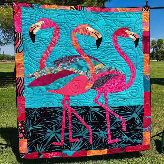 Pink Flamingo Lagoon Quilted Blanket - Throw (55" x 60")