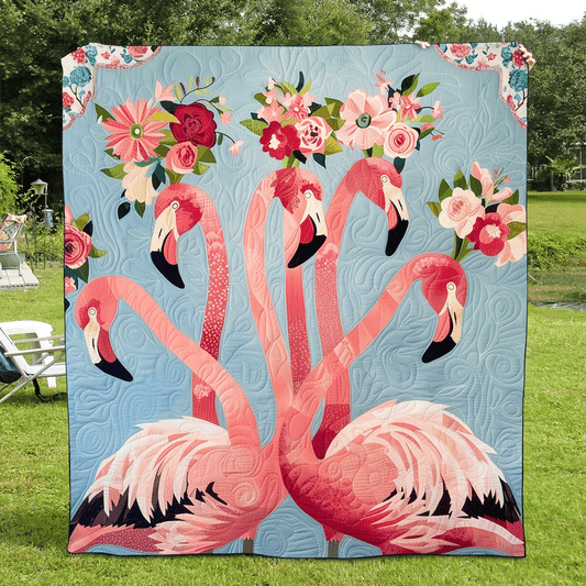 Pink Flamingo Paradise Quilted Blanket - Throw (55" x 60")