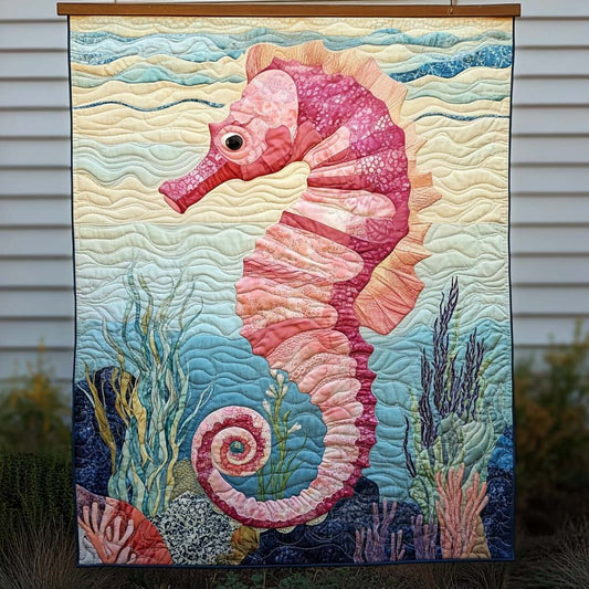 Pink Seahorse Quilted Blanket - Throw (55" x 60")