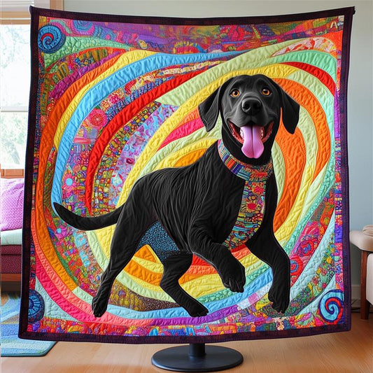 Playful Black Lab Quilted Blanket - Throw (55" x 60")