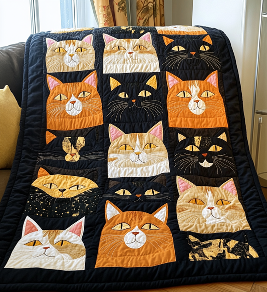 Playful Cats Quilted Blanket - Throw (55" x 60")