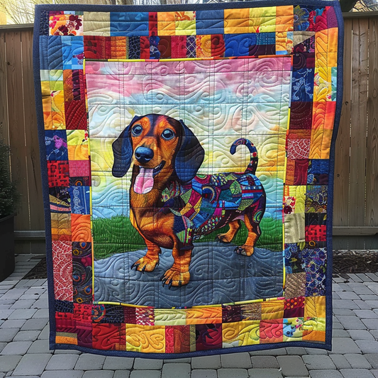 Playful Dachshund Quilted Blanket - Throw (55" x 60")